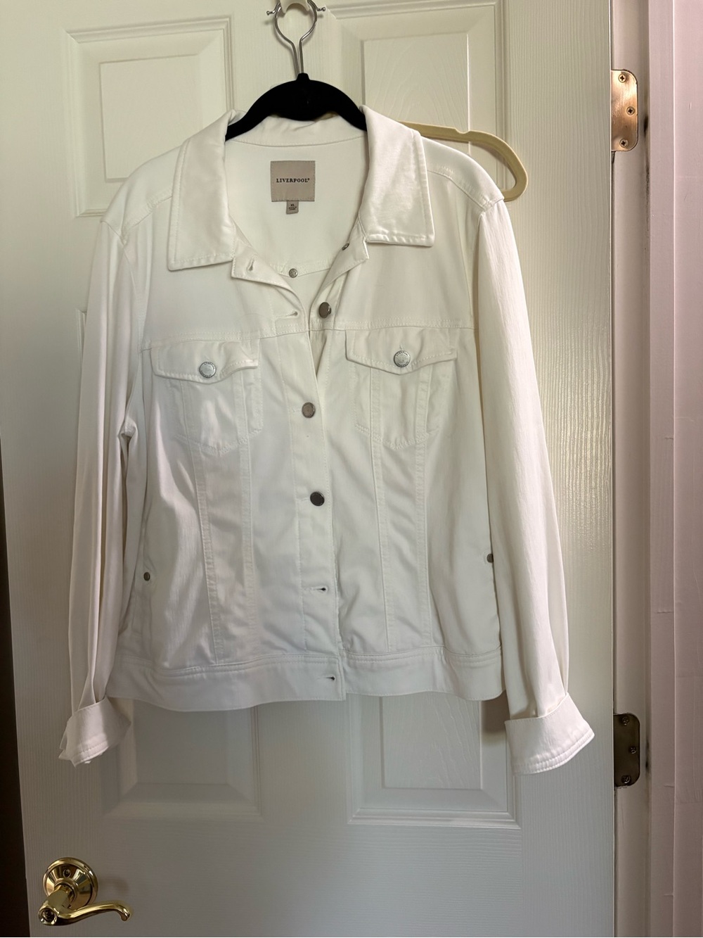 Liverpool White Denim Jacket - Women's Button-Front Trucker
